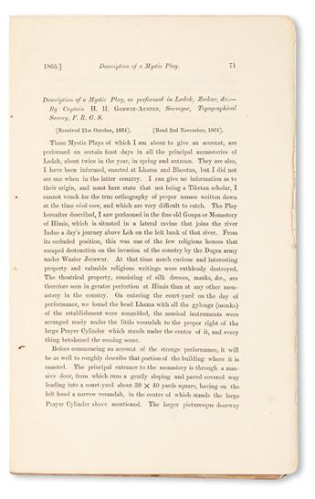 GODWIN-AUSTEN, HENRY HAVERSHAM. Description of a Mystic Play as Performed in Ladak, Zaskar, &c.  1865